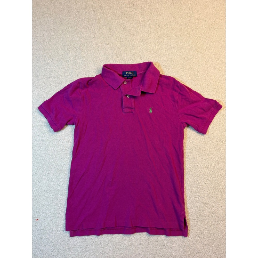 Polo Ralph Lauren Kids Magenta Purple Pique Polo Shirt Size M 10-12 Green Pony
